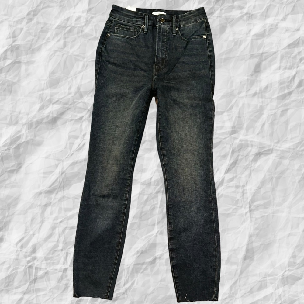 NWT Good American Good Waist Crop Skinny‎ Black Raw Hem 27X26